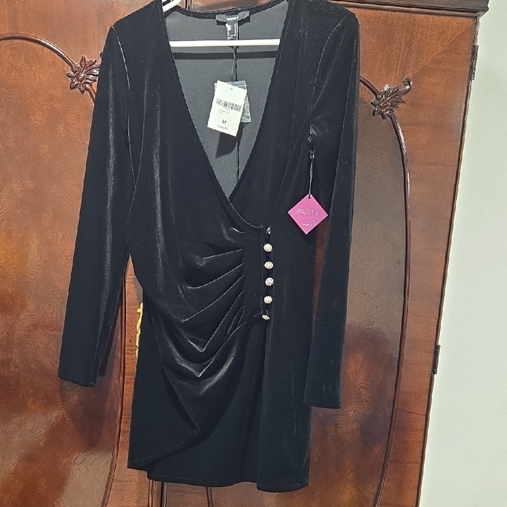 Forever 21 Black Long Sleeve Dress with Button Detail